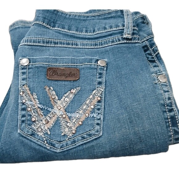 Wrangler Womens Stretch Bootcut Mid-Rise Jeans 07MWZ 9x34 Bling Embroidered Note - Picture 13 of 13